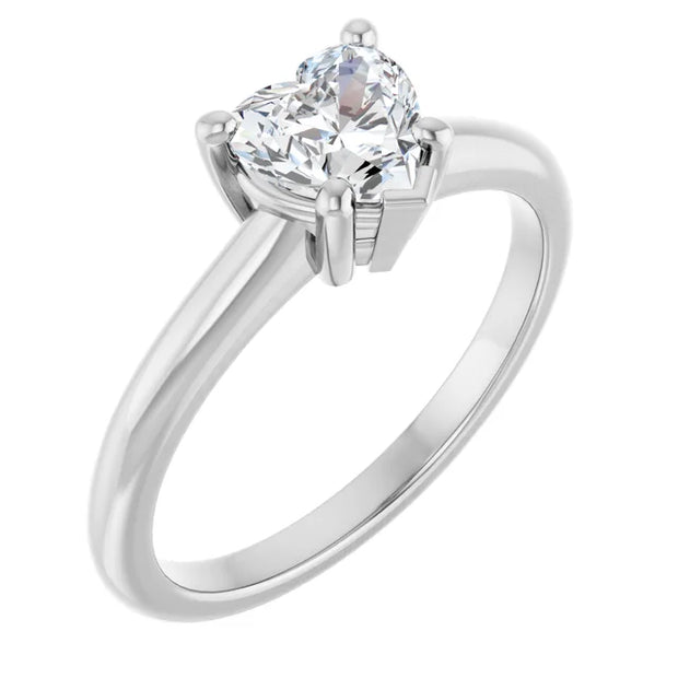 14K White Gold 1/2 CT Heart-Shaped Diamond Ring with Standard 4-Prong Setting and Tapered Shank 3.49mm Band Width