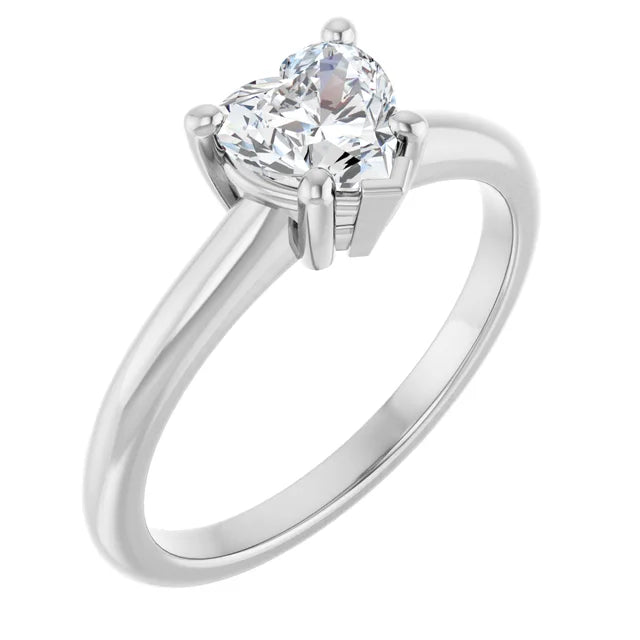 14K White Gold 1/2 CT Heart-Shaped Diamond Ring with Standard 4-Prong Setting and Tapered Shank 3.49mm Band Width