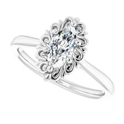 14K White Gold 1/2 CTW Marquise Diamond Engagement Ring with Vintage-Inspired Filigree Halo
