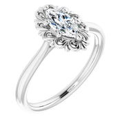 14K White Gold 1/2 CTW Marquise Diamond Engagement Ring with Vintage-Inspired Filigree Halo