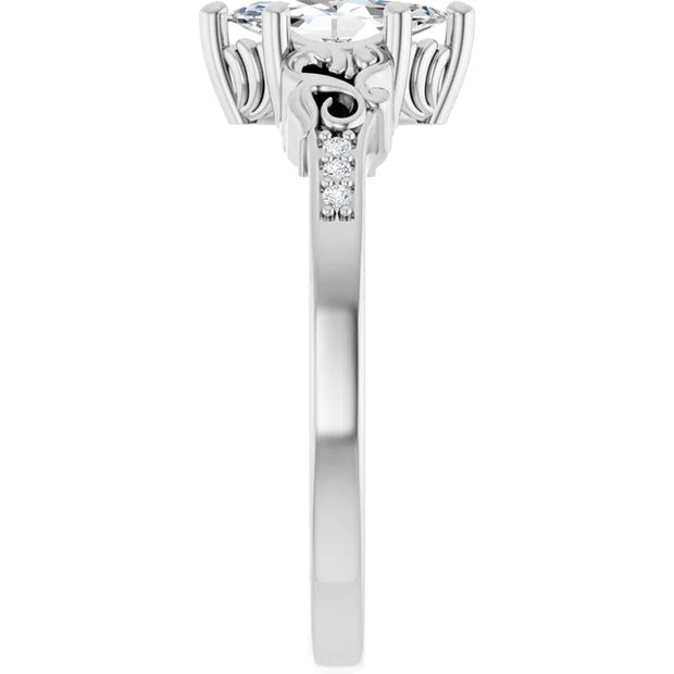 14K White Gold 1/2 CTW Marquise Diamond Engagement Ring with Vintage Scroll Accents