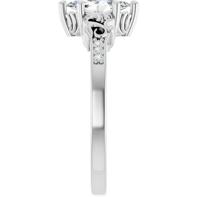 14K White Gold 1/2 CTW Marquise Diamond Engagement Ring with Vintage Scroll Accents