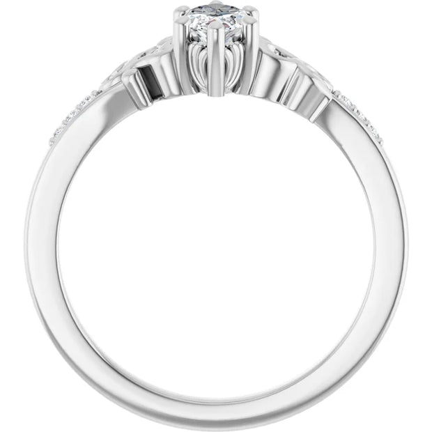 14K White Gold 1/2 CTW Marquise Diamond Engagement Ring with Vintage Scroll Accents