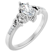14K White Gold 1/2 CTW Marquise Diamond Engagement Ring with Vintage Scroll Accents