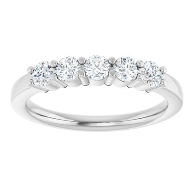 14K White Gold 1/2 CTW Round Diamond Five-Stone Wedding Band