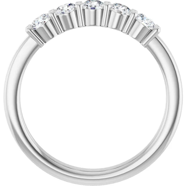 14K White Gold 1/2 CTW Round Diamond Five-Stone Wedding Band