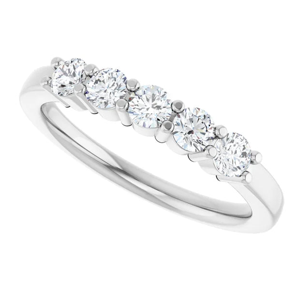 14K White Gold 1/2 CTW Round Diamond Five-Stone Wedding Band
