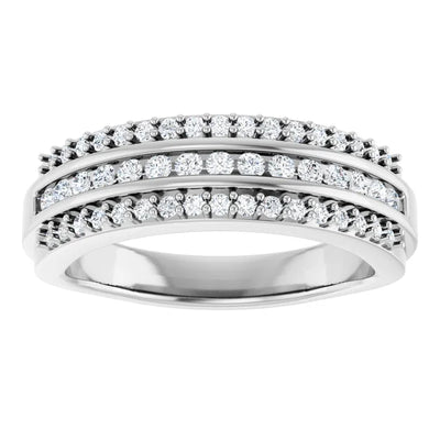 14K White Gold 1/2 CTW Round Diamond Triple Row Wedding Band