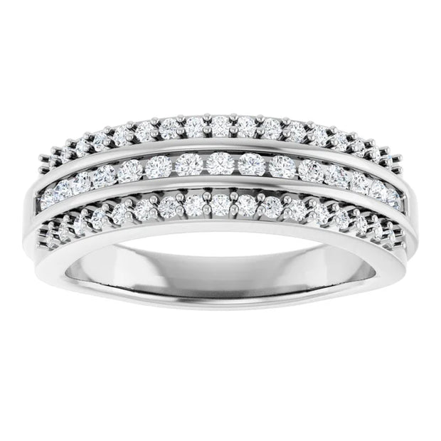 14K White Gold 1/2 CTW Round Diamond Triple Row Wedding Band