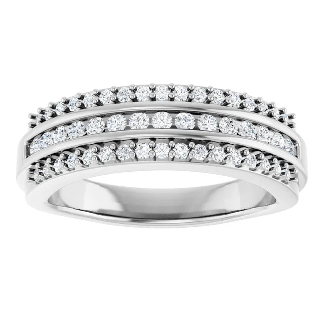 14K White Gold 1/2 CTW Round Diamond Triple Row Wedding Band