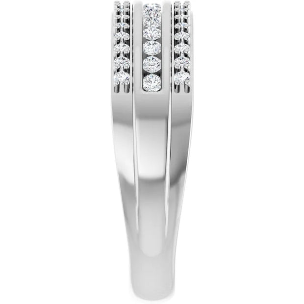 14K White Gold 1/2 CTW Round Diamond Triple Row Wedding Band