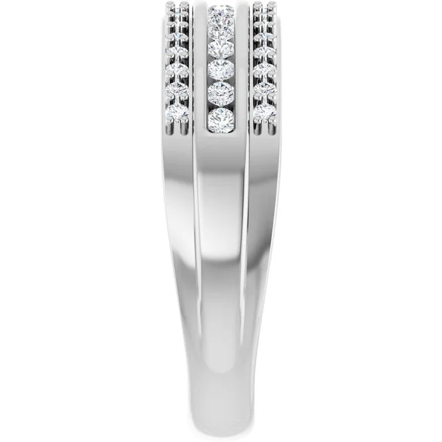 14K White Gold 1/2 CTW Round Diamond Triple Row Wedding Band