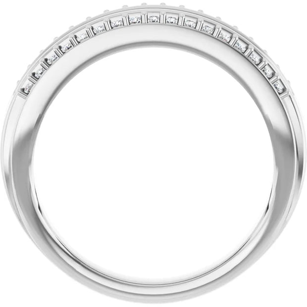 14K White Gold 1/2 CTW Round Diamond Triple Row Wedding Band