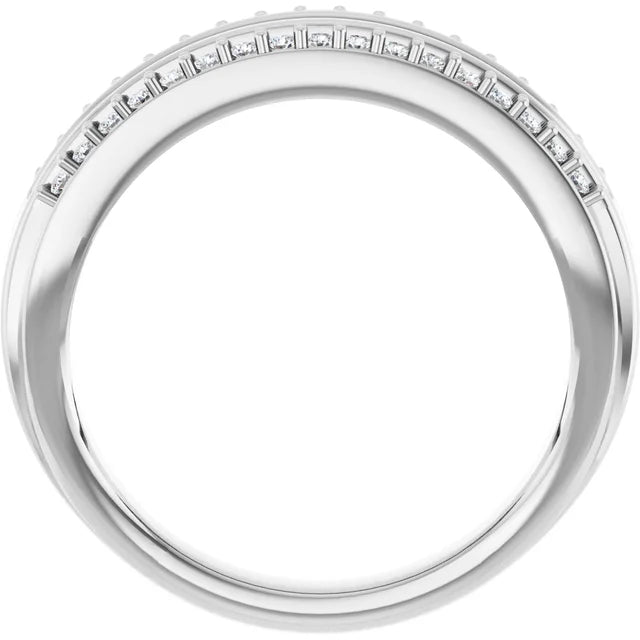 14K White Gold 1/2 CTW Round Diamond Triple Row Wedding Band