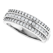 14K White Gold 1/2 CTW Round Diamond Triple Row Wedding Band