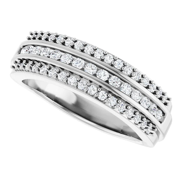 14K White Gold 1/2 CTW Round Diamond Triple Row Wedding Band