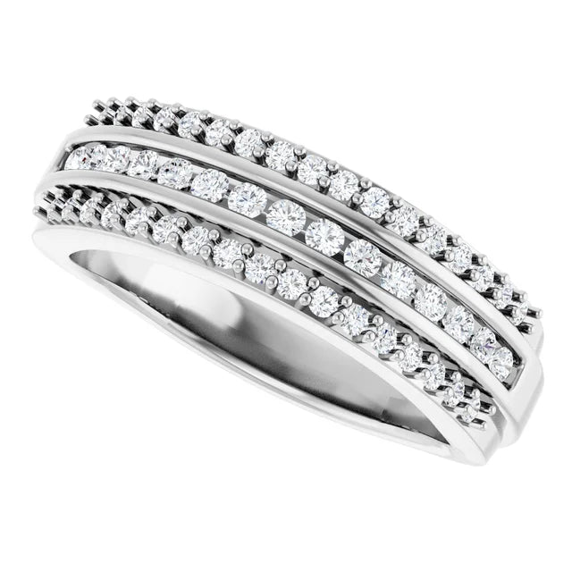 14K White Gold 1/2 CTW Round Diamond Triple Row Wedding Band