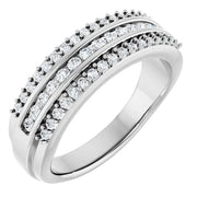 14K White Gold 1/2 CTW Round Diamond Triple Row Wedding Band