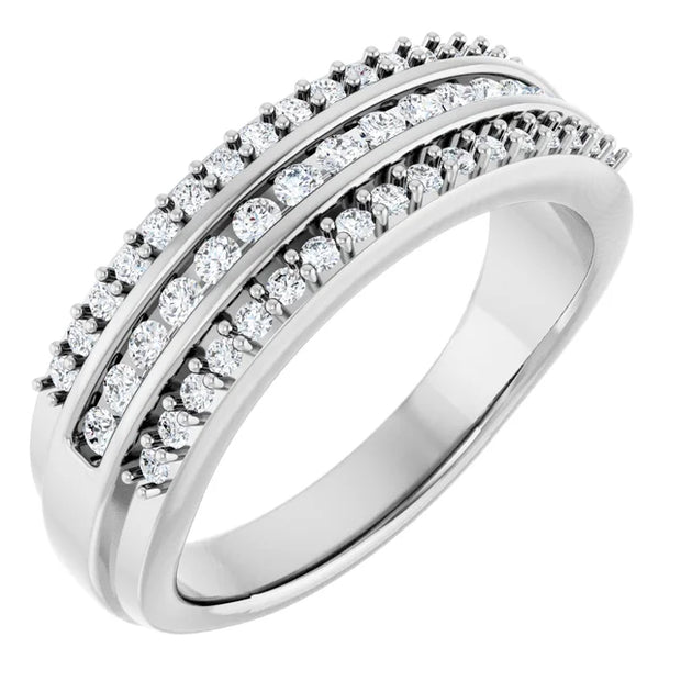 14K White Gold 1/2 CTW Round Diamond Triple Row Wedding Band