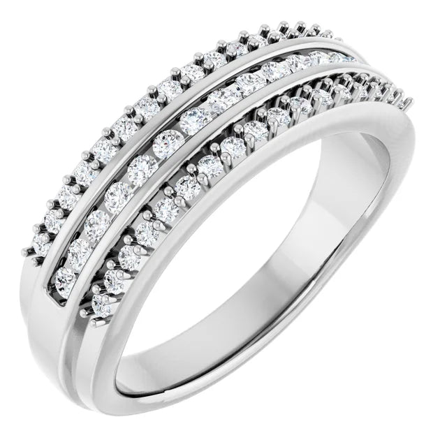 14K White Gold 1/2 CTW Round Diamond Triple Row Wedding Band
