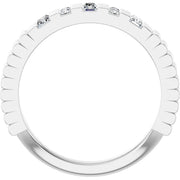 14K White Gold 1/4 CTW Baguette and Round Diamond Grooved Wedding Band
