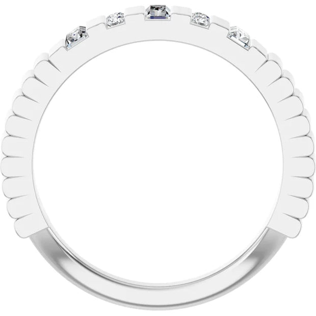 14K White Gold 1/4 CTW Baguette and Round Diamond Grooved Wedding Band
