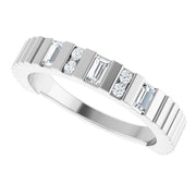 14K White Gold 1/4 CTW Baguette and Round Diamond Grooved Wedding Band