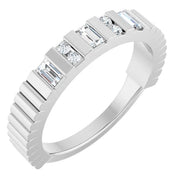 14K White Gold 1/4 CTW Baguette and Round Diamond Grooved Wedding Band