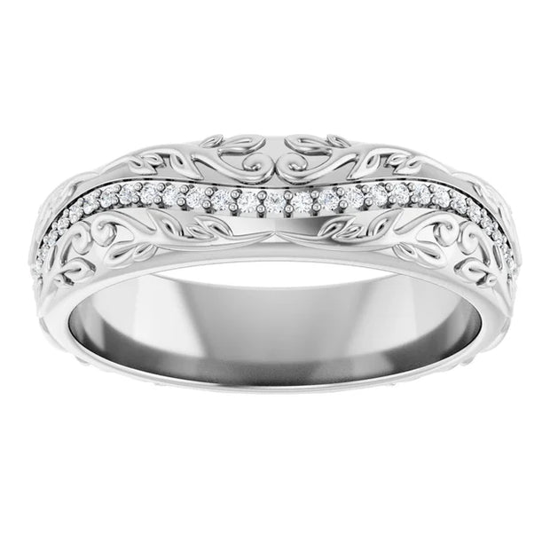 14K White Gold 1/4 CTW Diamond Scroll-Pattern Wedding Band