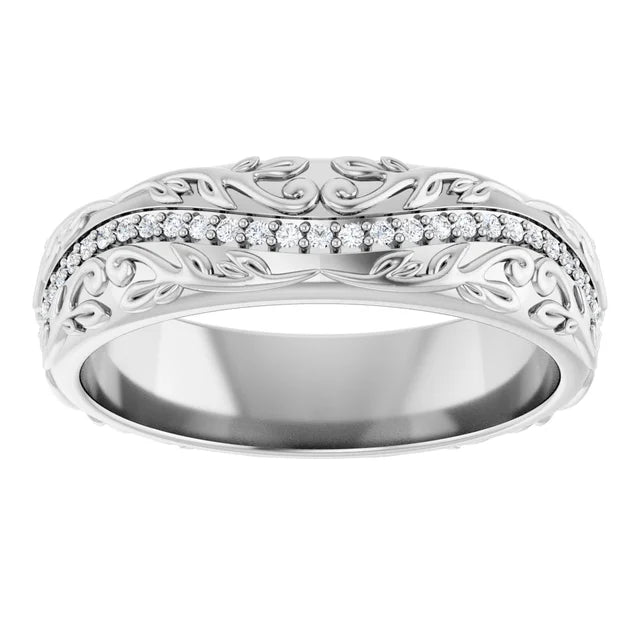14K White Gold 1/4 CTW Diamond Scroll-Pattern Wedding Band