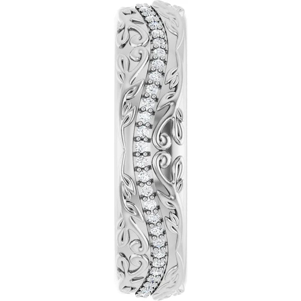 14K White Gold 1/4 CTW Diamond Scroll-Pattern Wedding Band