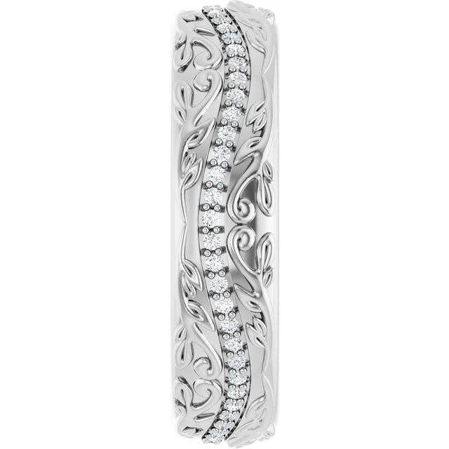 14K White Gold 1/4 CTW Diamond Scroll-Pattern Wedding Band
