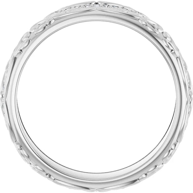 14K White Gold 1/4 CTW Diamond Scroll-Pattern Wedding Band