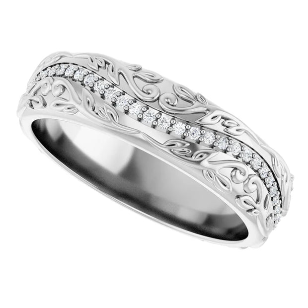 14K White Gold 1/4 CTW Diamond Scroll-Pattern Wedding Band