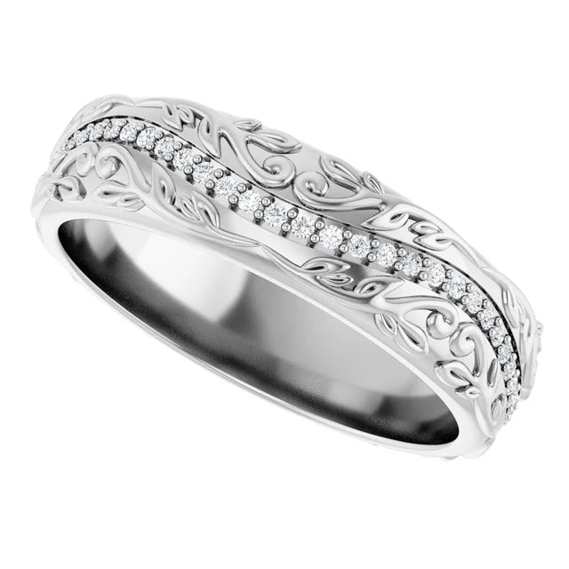 14K White Gold 1/4 CTW Diamond Scroll-Pattern Wedding Band