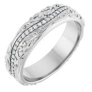 14K White Gold 1/4 CTW Diamond Scroll-Pattern Wedding Band