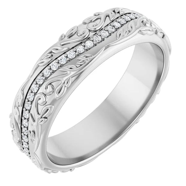 14K White Gold 1/4 CTW Diamond Scroll-Pattern Wedding Band