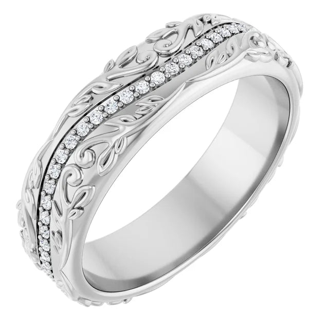 14K White Gold 1/4 CTW Diamond Scroll-Pattern Wedding Band