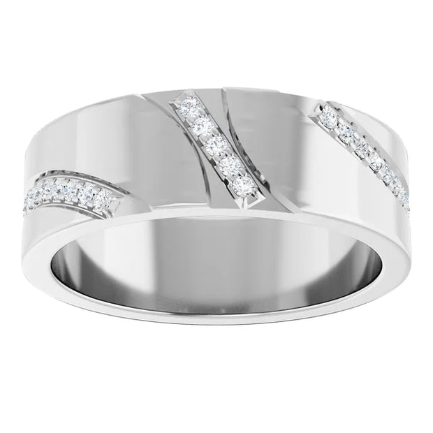 14K White Gold 1/5 CTW Round Diamond Diagonal-Accent Wedding Band