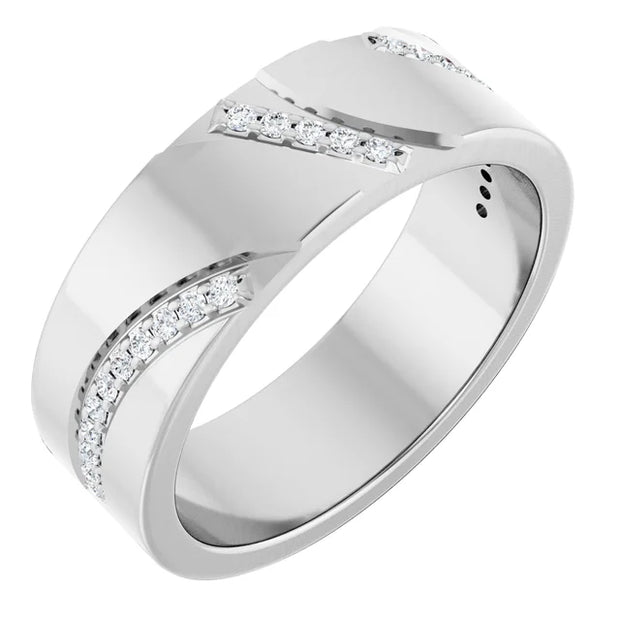 14K White Gold 1/5 CTW Round Diamond Diagonal-Accent Wedding Band