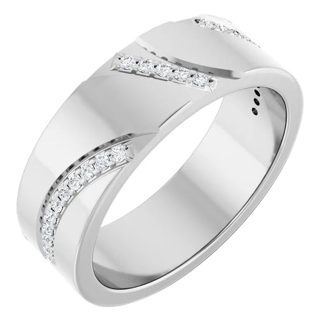 14K White Gold 1/5 CTW Round Diamond Diagonal-Accent Wedding Band