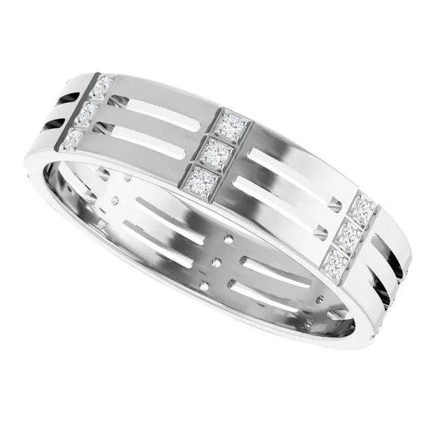 14K White Gold 1/6 CTW Geometric Cutout Diamond Wedding Band