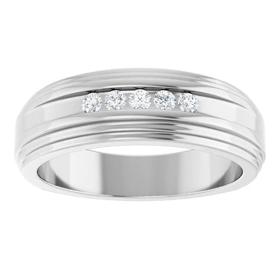14K White Gold 1/6 CTW Round Diamond Accented Wedding Band