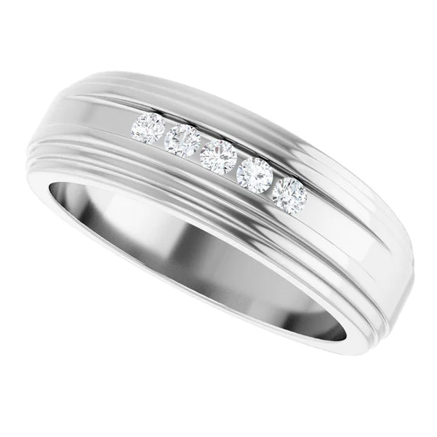 14K White Gold 1/6 CTW Round Diamond Accented Wedding Band