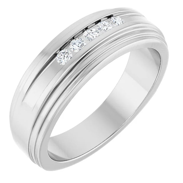 14K White Gold 1/6 CTW Round Diamond Accented Wedding Band