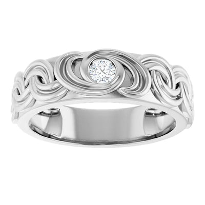 14K White Gold 1/8 CTW Bezel-Set Diamond Interwoven Pattern Wedding Band