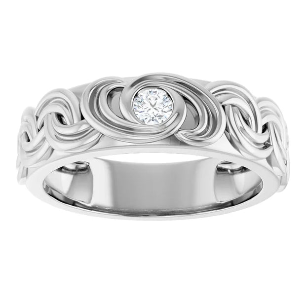 14K White Gold 1/8 CTW Bezel-Set Diamond Interwoven Pattern Wedding Band