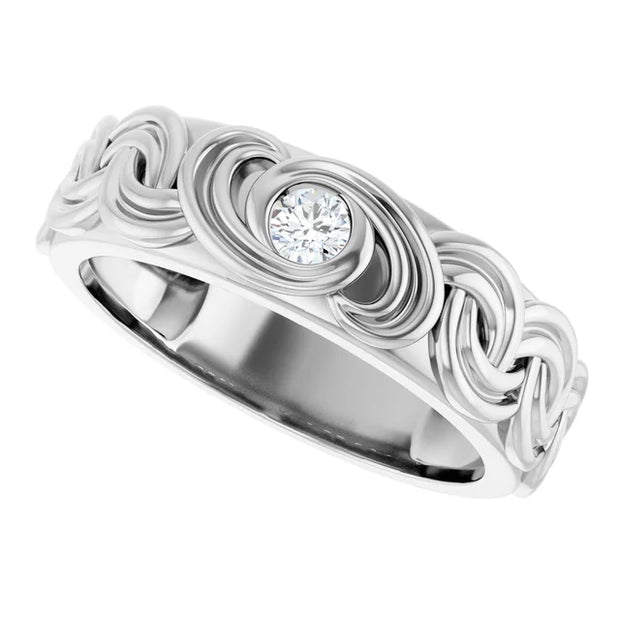 14K White Gold 1/8 CTW Bezel-Set Diamond Interwoven Pattern Wedding Band