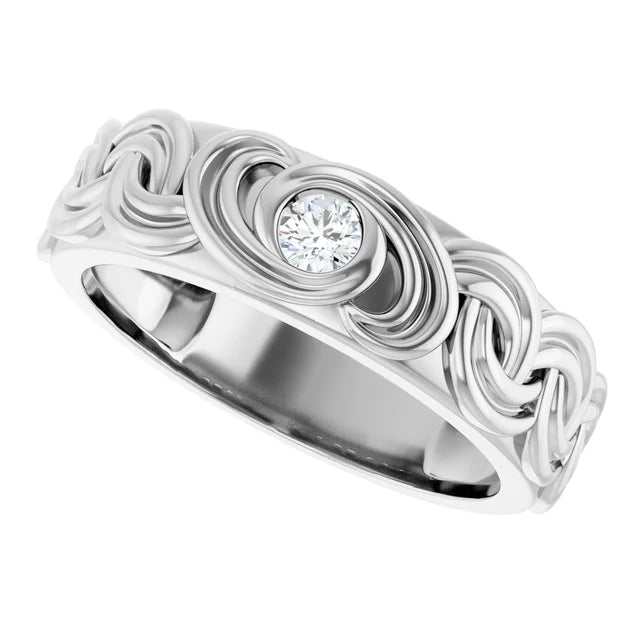 14K White Gold 1/8 CTW Bezel-Set Diamond Interwoven Pattern Wedding Band