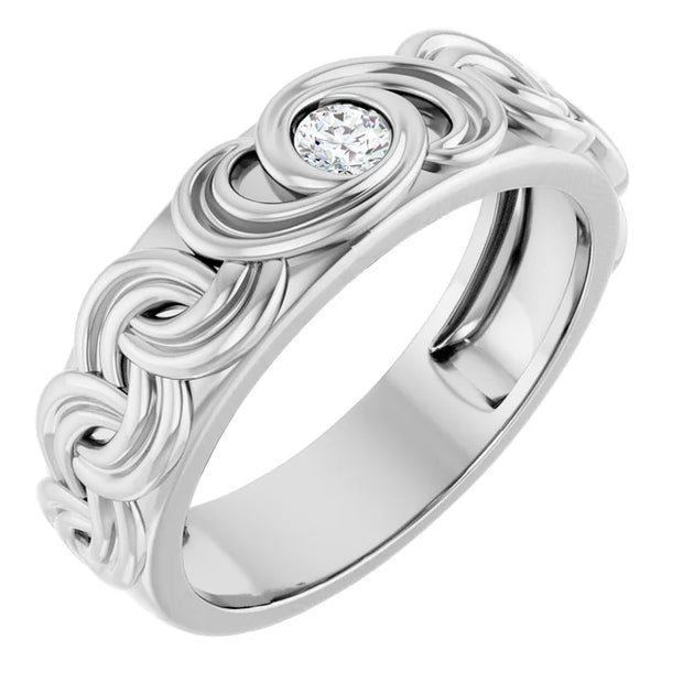 14K White Gold 1/8 CTW Bezel-Set Diamond Interwoven Pattern Wedding Band